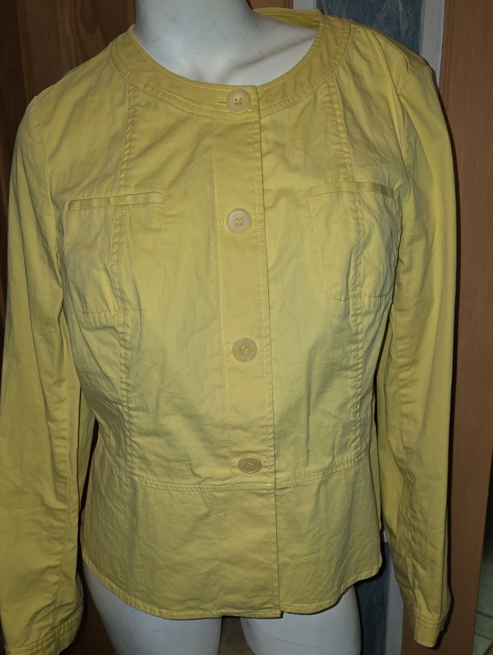 Talbots Yellow Round-Neck Button-Front Utility Jacket